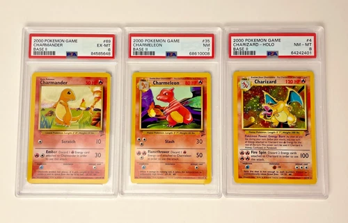 2000 Base Set 2 Charmander, Charmeleon, & Charizard PSA 6, 7, 8