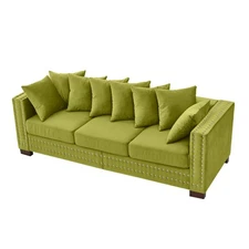 Chesterfield Sofa Velvet Upholstered Couch With Pillows Nailhead Trim Storage