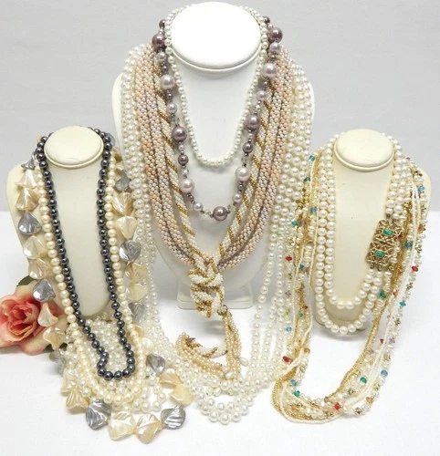 VINTAGE TO NOW FAUX PEARL BEAD COSTUME JEWELRY NECKLACE LOT