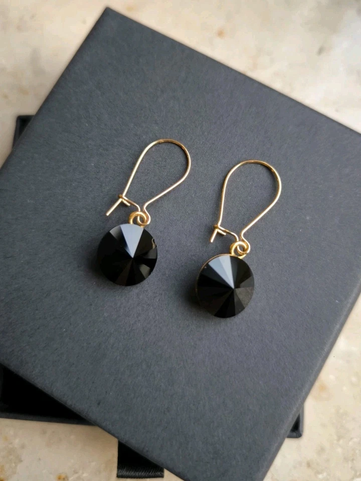 Ohhringe Gold mit Swarovski Rivoli 12 mm Kristall, Elegante Damen Ohrringe 