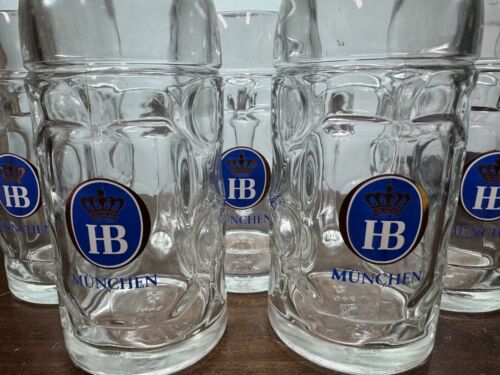 HB Hofbrauhaus Munchen Munich German .5 Liter Glass Dimpled Beer Stein - 5 Set - Picture 2 of 3