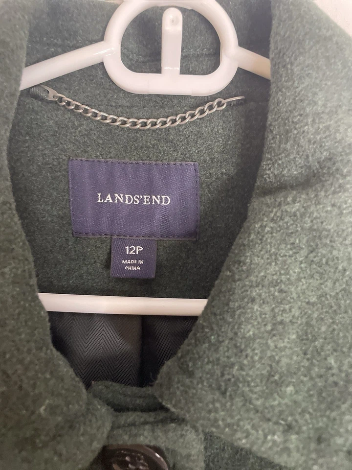 Lands End Womens Size 12 Petite Wool Nylon Recycled Cashmere Pea Coat Green B - Image 4 of 4
