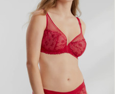  125 Simone Perele Women's Red Bloom Underwire Plunge Bra Size 36C