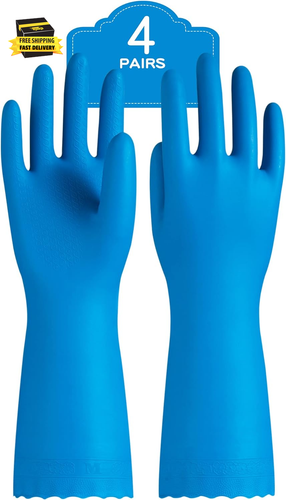 4 Pairs Reusable Dishwashing Cleaning Gloves with Latex Free, Cotton Lining, Kit