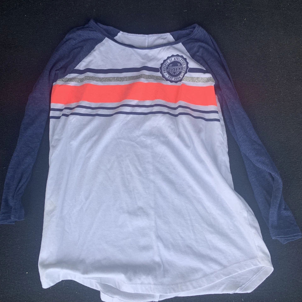 Justice Girl's Shirt Size 20 Blue/White Long Sleeve Property Of Athletics Dept - Image 4 of 4