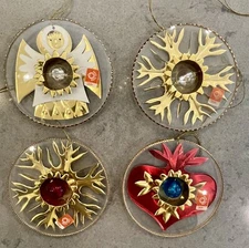 4 Vintage West Germany RESL LENZ Blown Glass Christmas Ornaments 3-1/4” w/Label