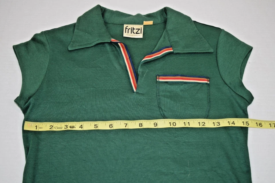 Vintage Shirt Fritzi Size S/M 70s 80s Forest Green Color Ribbon Trim Soft Cotton - Image 4 of 4