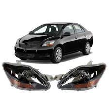 Headlights For 2007-2011 Toyota Yaris Sedan Lamps Black Housing Set Left+Right