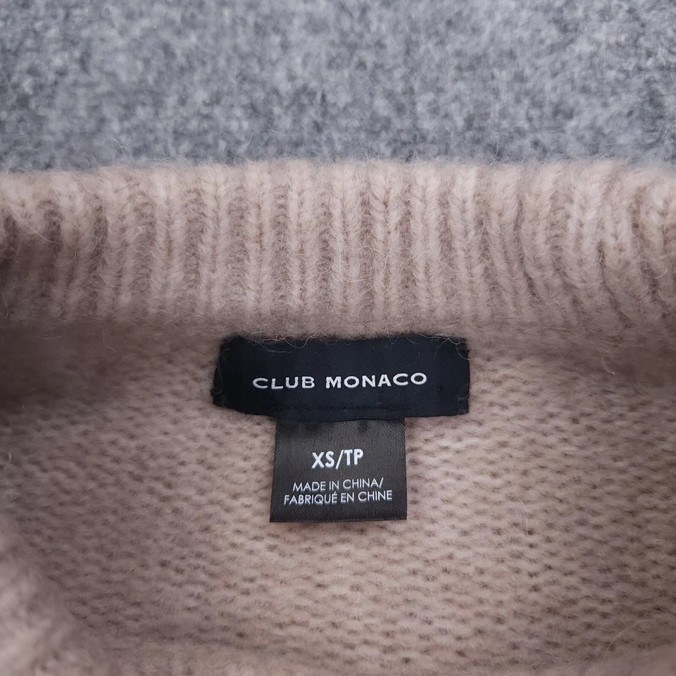 Suéter Club Monaco Mujer XS Beige Tostado Recortado Lana Mezcla Alpaca Cuello Redondo Tejido Foto 4 de 4