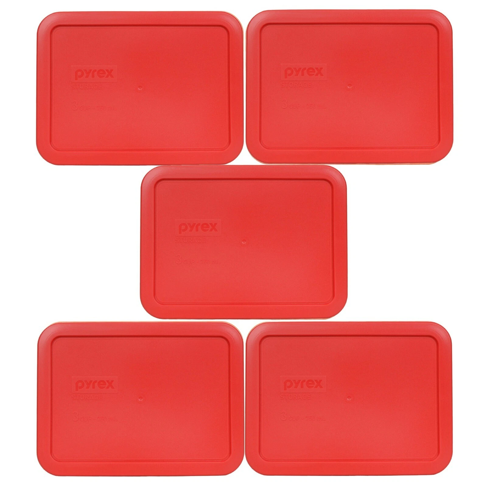 Pyrex 7210-PC Red Rectangle Plastic Storage Replacement Lid Cover (5-Pack)