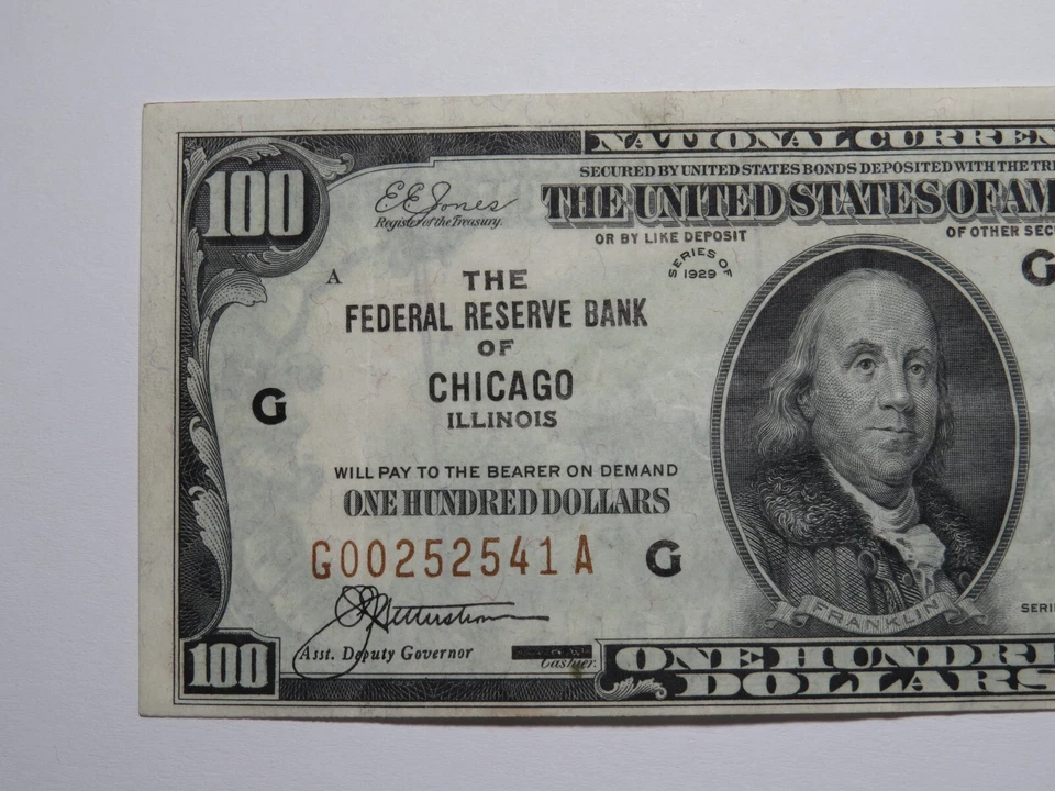 $100 1929 Chicago Illinois IL National Currency Note Federal Reserve Bank XF!! - Image 2 of 3