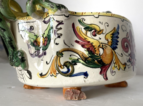 ANTIQUE CERAMIC FRUIT/VEGETABLES ITALIAN BASIN / VASE SESTO FIORENTINO 4X11 in - Picture 8 of 12