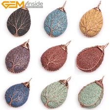 Natural Lava Rock Assorted Color Oval Beaded Women Jewelry Pendant Necklace Gift