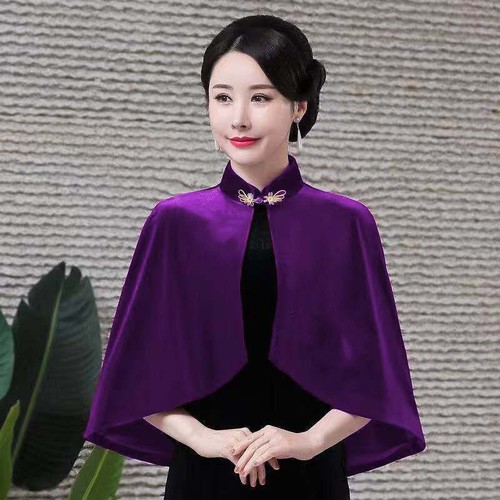 Elegant Women Velvet Shawl Cloak Embroidered Capelet Shrug Bolero Cardigan Party - Picture 11 of 14