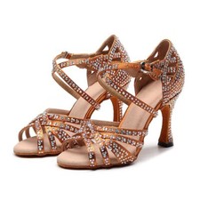 Latin Dance Shoes Women High Heels Diamond Sandals Stage Party Ballroom Girl