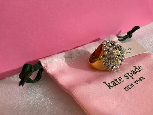 NWT Kate spade New York pick a pearl cocktail ring crystal gold plated size 6 - Picture 11 of 12