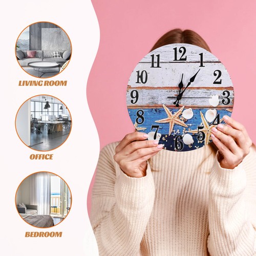 Seashell Pattern Wall Clock Silent Mechanism Wooden Beach Theme Wall Clock No - Picture 10 of 12
