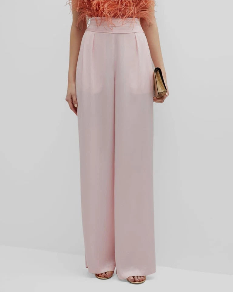 $385 Ramy Brook Mujer Rosa Satinado Joss Pantalón Pierna Ancha Talla 6