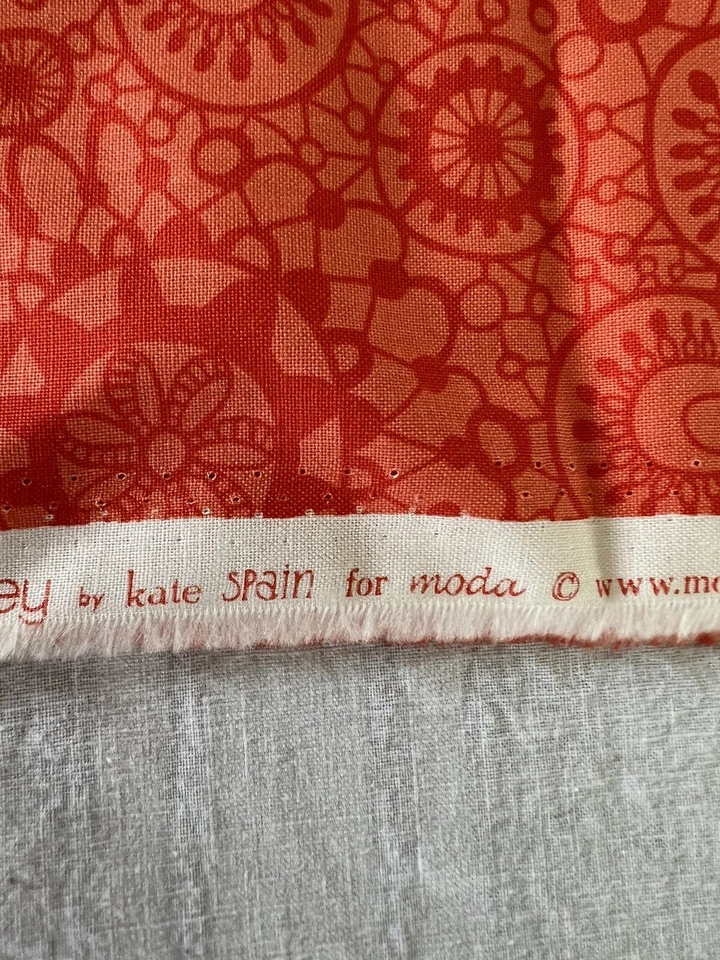 Kate Spain Moda Fabric HONEY HONEY Large Floral 28X 44” Orange Geometric 19X42” - Image 3 of 4