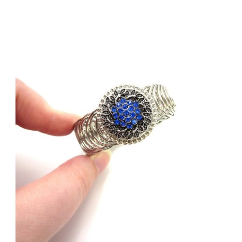 Vintage silberfarbener Draht blau Strass Cluster Armband verstellbar Steampunk Gothi - Bild 3 von 6