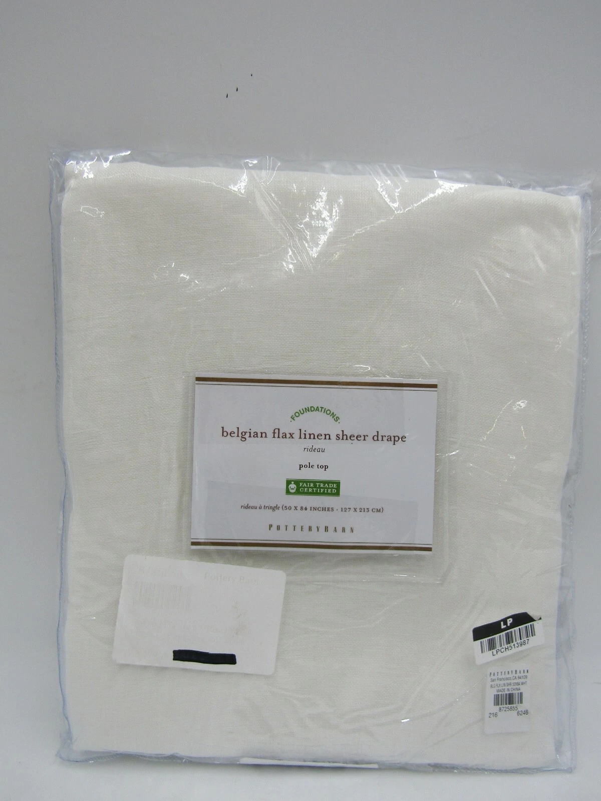 Pottery Barn Belgian Flax Linen Libeco Sheer Drape Curtain White 50 x 84" #A1206