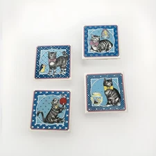 Vtg Lanka Wall Tile Coasters Set Of Four Cute Grandmacore Crazy Cat Lady Kitty