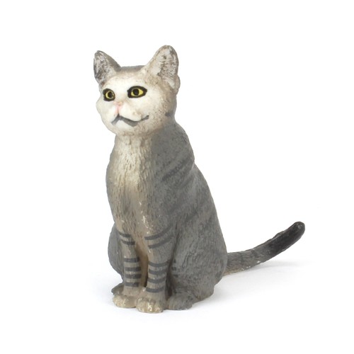 Grey Stripe Cat Sitting Animal Figure by Schleich 13771 - 第 1/4 張圖片