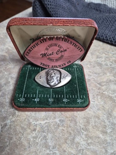 Troy Aikman Cowboys 1996 NFL QB Club 1 Oz .999 Silver W/Box & COA Highland Mint