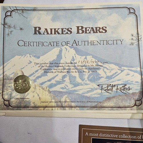 Vintage Raikes Bears Bentley #D3968 Wood Face Paws Signed In Box & Papers - Picture 4 of 17