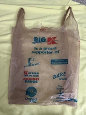 Vtg Big K-Mart Tan, Red & Blue writing  Transparent Plastic Shopping Bag