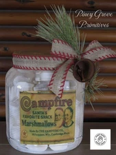 Primitive Christmas Glass Pantry Jar Campfire Marshmallows Prop