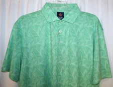 NEW Donald Ross SPORT LARGE Brendan Leaf Print Polo Golf Shirt Fern Green