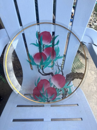30 Inches Japanese Very Large  Mid-Century Reverse Painted Glass Peaches