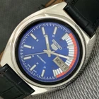AUTOMATIC VINTAGE SEIKO 5 JAPAN 7009A MENS BLUE COLOR DIAL WATCH a2396-U