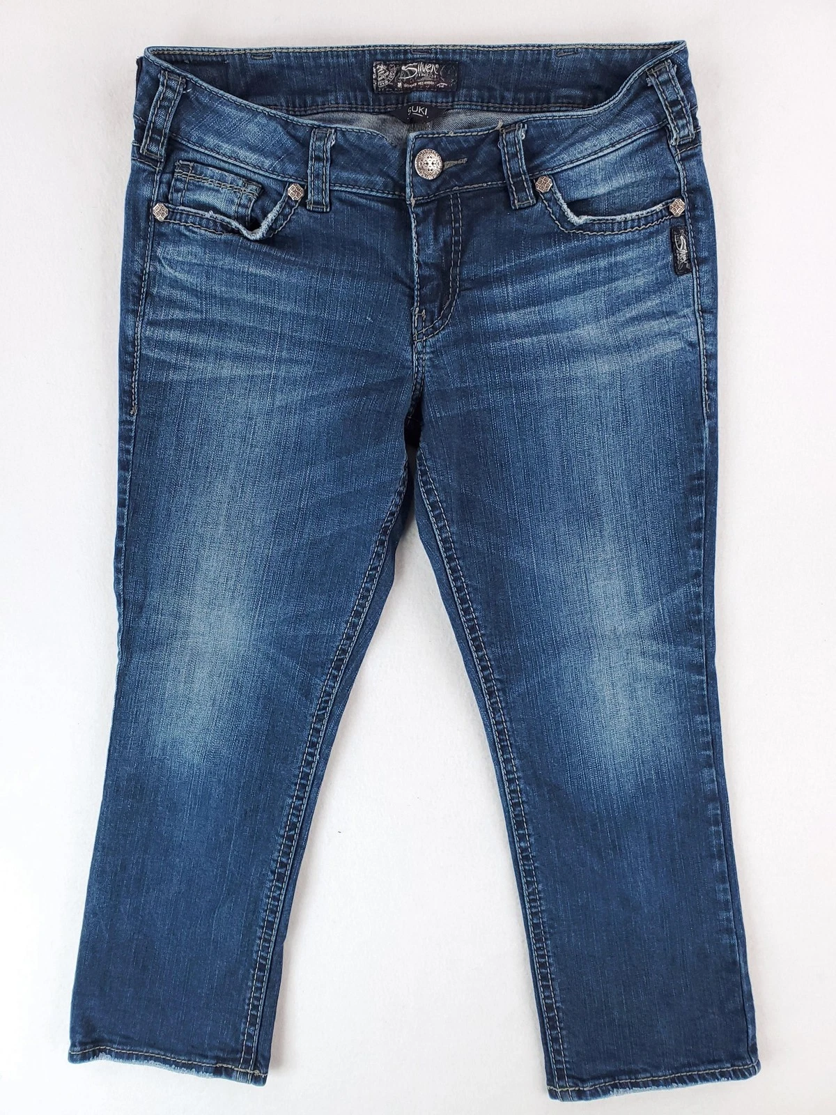 Silver Jeans Suki Capri Pants Womens 31 Stretch Denim Embroidered Pocket Mid
Opens in a new window o