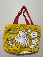 Trader Joe's Waffle Canvas Yellow Shopping Bag 18" x 16" Reusable Tote Grocery