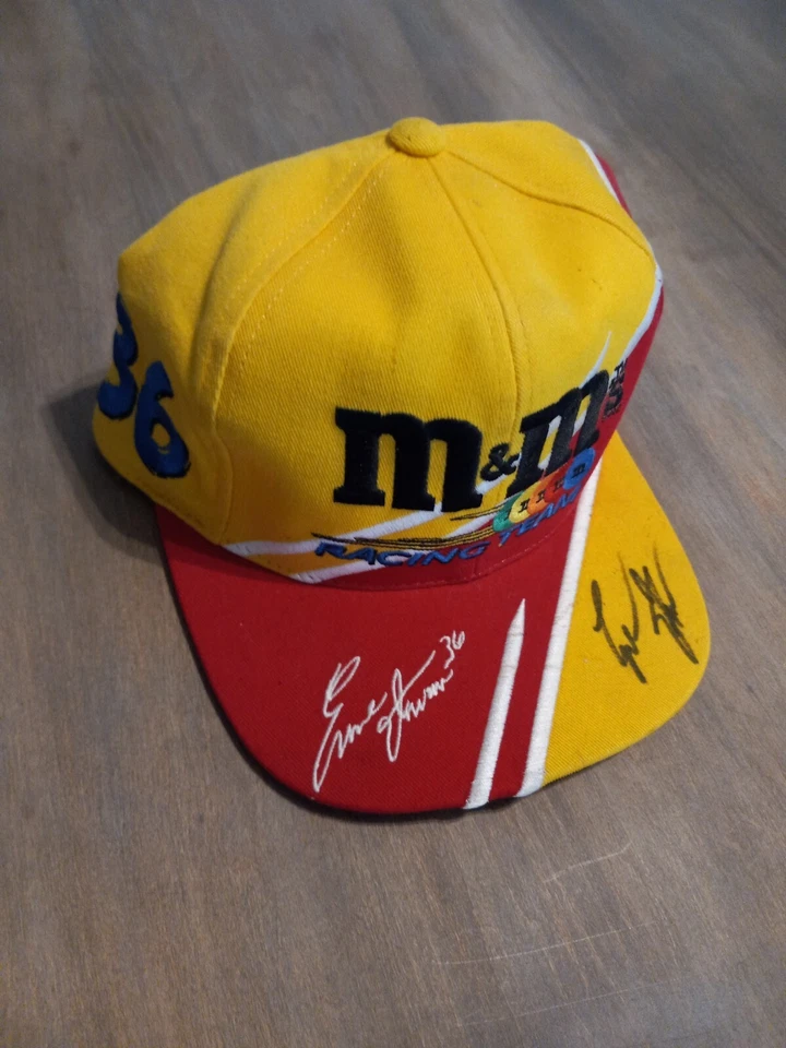 Ernie Irvan #36 M&M’s Racing Team Yellow & Red NASCAR VINTAGE Hat *Autographed* - Image 2 of 4