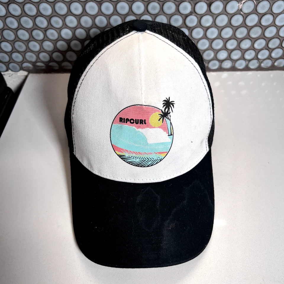 Gorra Rip Curl Trucker Blanca Negra Gráfica Ajustable Snapback Malla Gris Foto 3 de 4