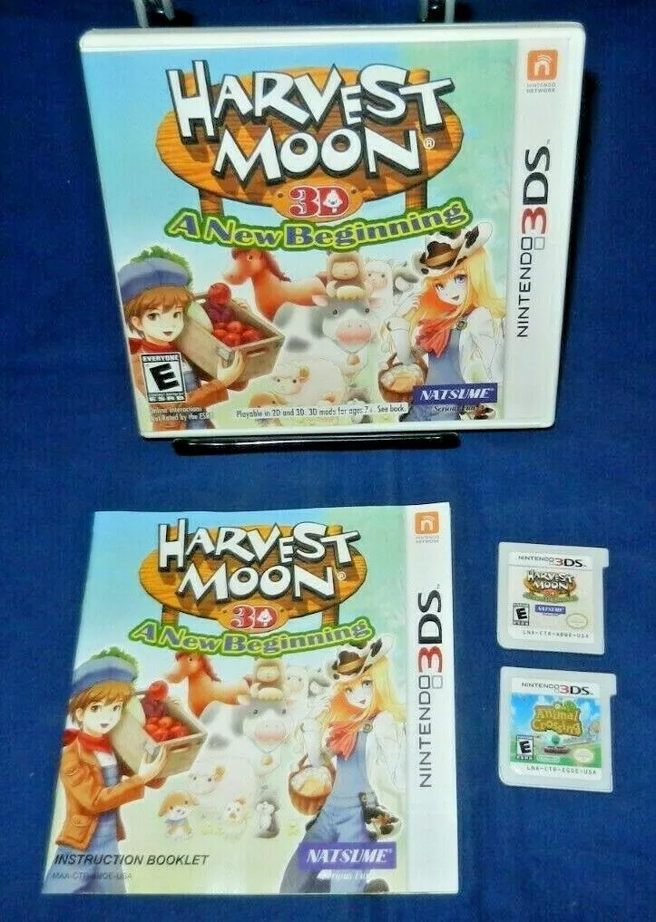 Nintendo 3DS; Harvest Moon 3D: A New Beginning, w/Man, Animal Crossing New  Leaf