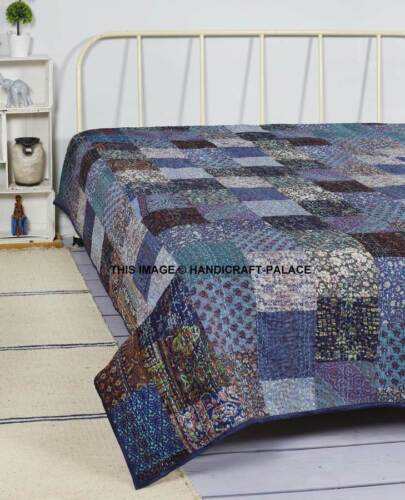 Vintage Seda Patchwork Kantha Colcha Manta Ropa de Cama Doble / Reina - Imagen 27 de 32