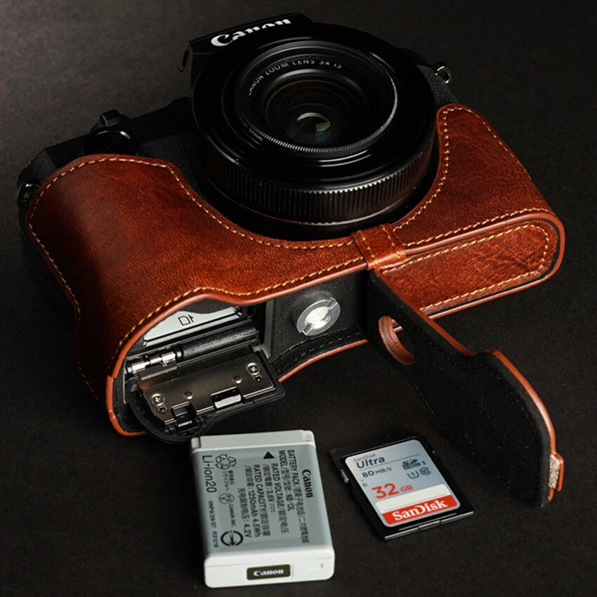 Media cubierta bolsa hecha a mano de cuero genuino para cámara para Canon G1X mark iii G1XM3 Foto 2 de 4