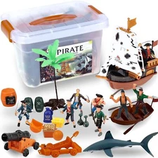 Liberty Imports Bucket of Pirate Action Figures Toys Playset with Pirate Ship...