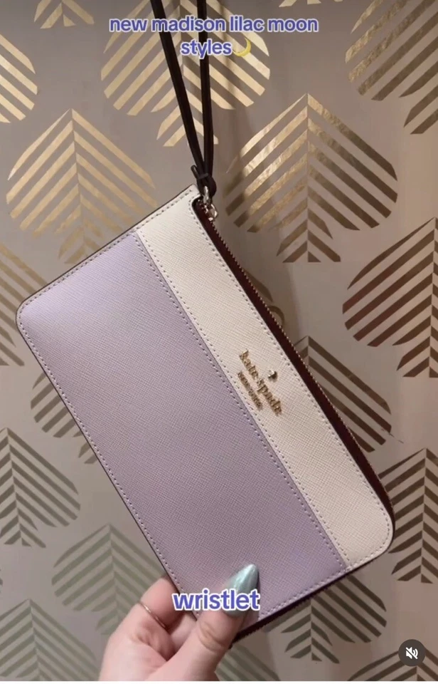 NUEVO CON ETIQUETAS KATE SPADE Lucy Mediano Cremallera en L Muñequera Soporte para iPhone Lila Luz de Luna Foto 2 de 4