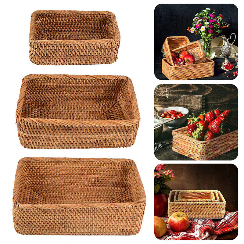 Hand Woven Rattan Storage Basket Rectangular Rattan Wicker Basket