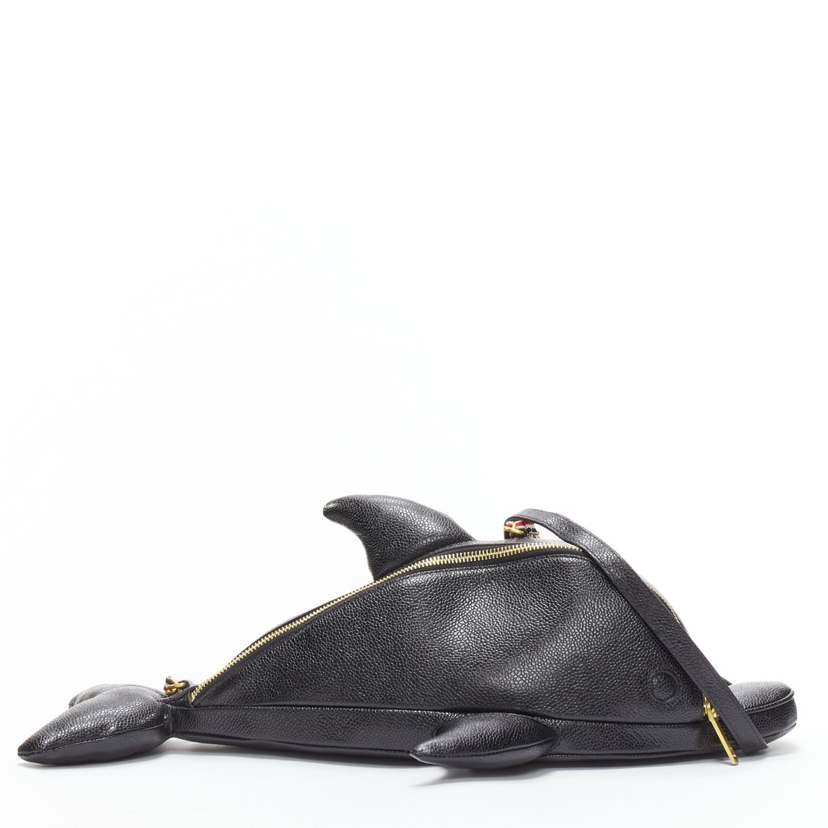 【新品未使用】 THOM BROWNE ブラック ペブルド ドルフィン バッグ rare THOM BROWNE Mini Dolphin black pebbled leather