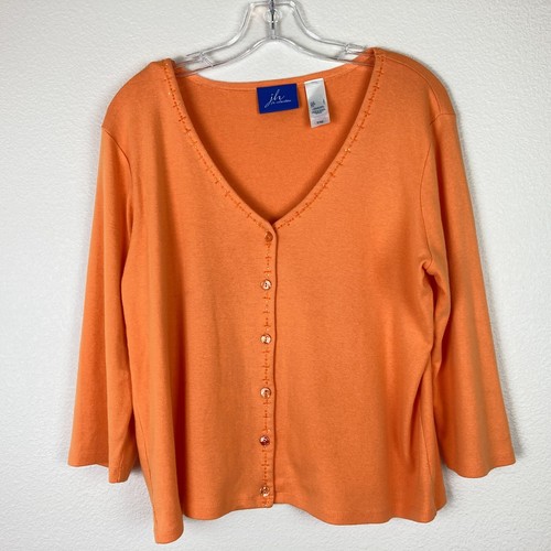 J. H. Collectibles Cardigan Sweater Size L Orange Cotton Knit Beaded Buttons - Picture 6 of 6