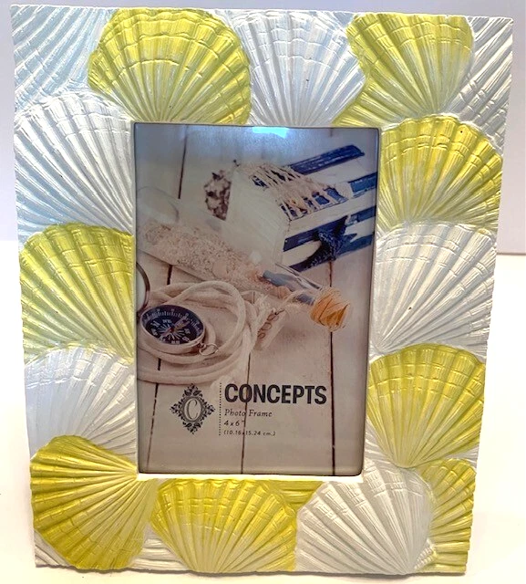 Marco de fotos de resina Concepts amarillo/blanco Shell-playa/tropical 4" x 6" Foto 3 de 4
