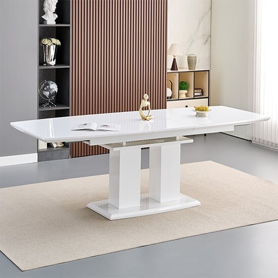 Mobili Fiver, Iacopo Extendable Dining Table, 140(220) x90 cm, White, Made In Italy 16 Genisimo Large High Gloss Extending Dining Table In White