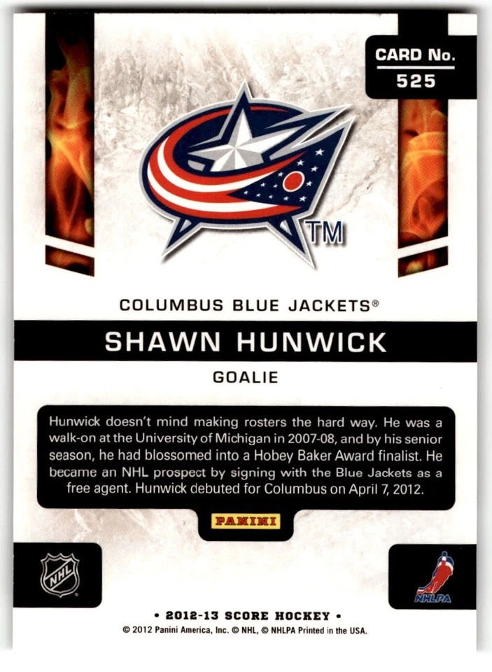 Shawn Hunwick 2012-13 Score Gold Rush Rookie #525 Columbus Blue Jackets - Image 2 of 2