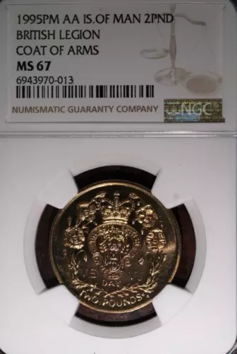 1995 PM AA NGC MS 67 ISLE OF MAN BRITISH LEGION COAT OF ARMS £2 TWO POUNDS